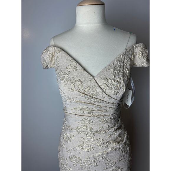 Oleg Cassini Off The Shoulder Ruched Jacquard sz 6 formal - Picture 2 of 11